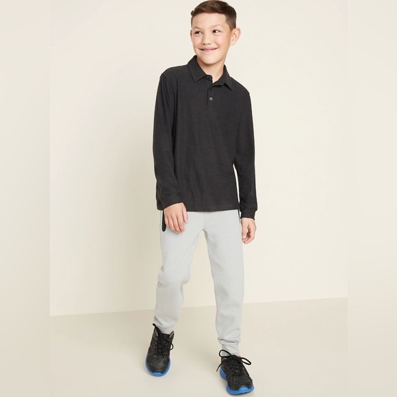 Old Navy Boys Active Breath-On Performance Long-Sleeve Polo Shirt - Dark Grey - Picture 2 of 5
